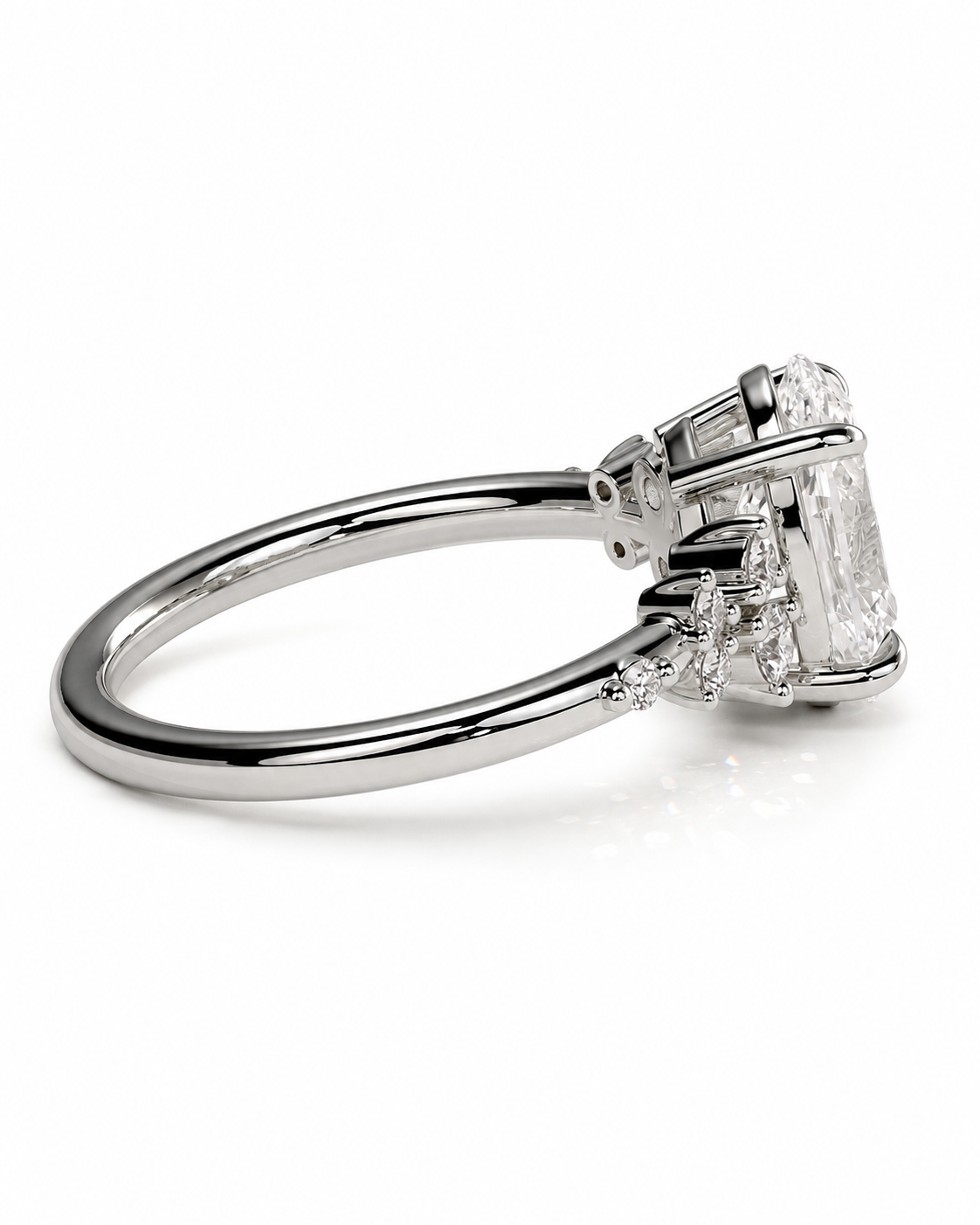 color_925_SIL,color_935_ARG,color_10K_WG, color_14K_WG &&A silver-toned diamond ring with a large rectangular emerald-cut center stone and smaller accent diamonds on the shoulders, shown on a clean white background.