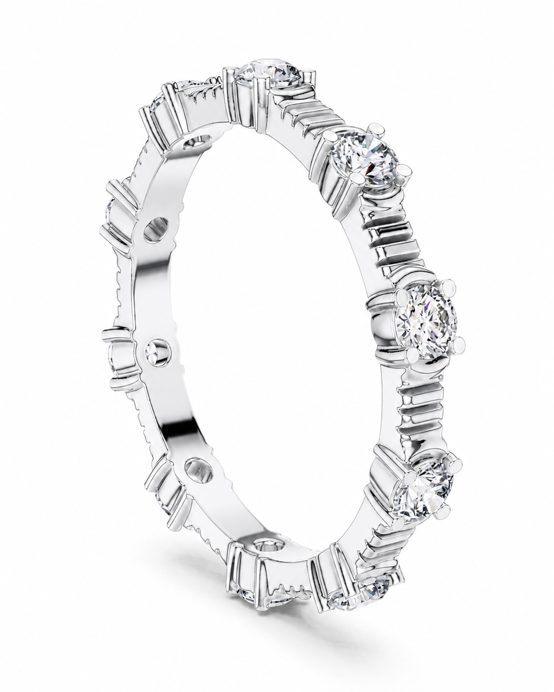 color_925_SIL,color_935_ARG,color_10K_WG, color_14K_WG &&	
A silver diamond eternity ring featuring baguette and round-cut diamonds set in a polished silver band, shown on a clean white background.