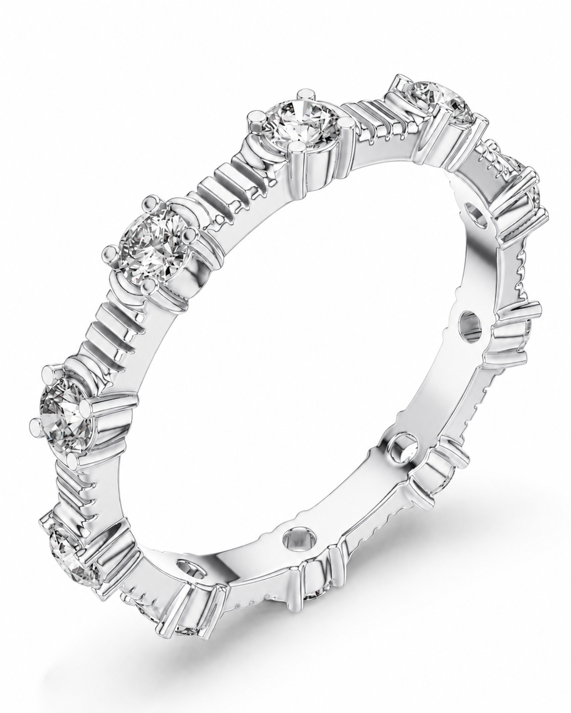 color_925_SIL,color_935_ARG,color_10K_WG, color_14K_WG &&	
A silver diamond eternity ring featuring round brilliant-cut diamonds and baguette-cut diamonds set in a polished silver-colored metal band, shown on a clean white background.