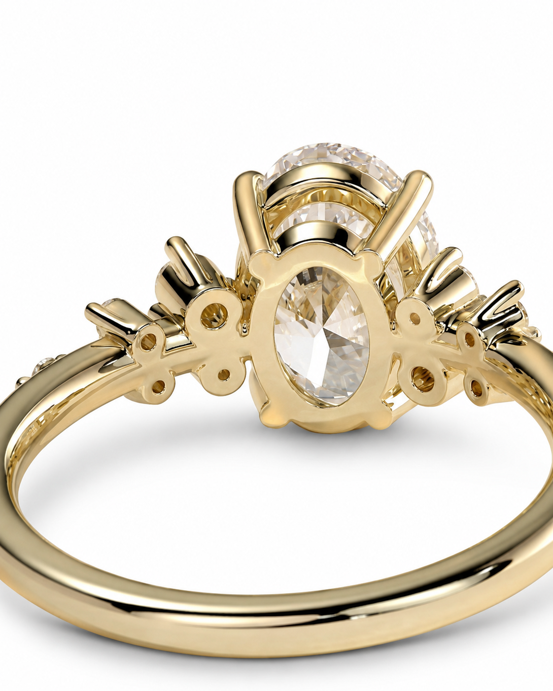 color_10K_YG, color_14K_YG &&Luxury oval moissanite engagement ring with round and marquise accent stones

