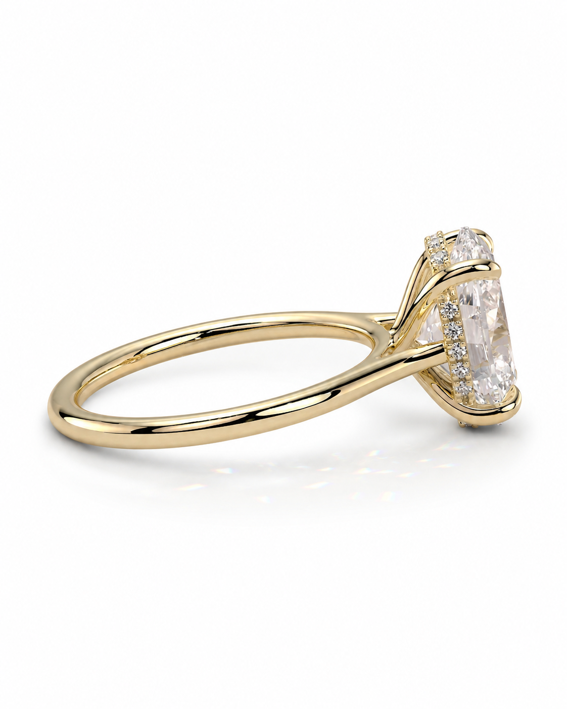 color_10K_YG, color_14K_YG &&Hidden halo oval moissanite solitaire ring side profile
