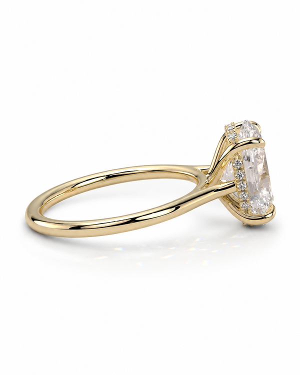 color_10K_YG, color_14K_YG &&Hidden halo oval moissanite solitaire ring side profile
