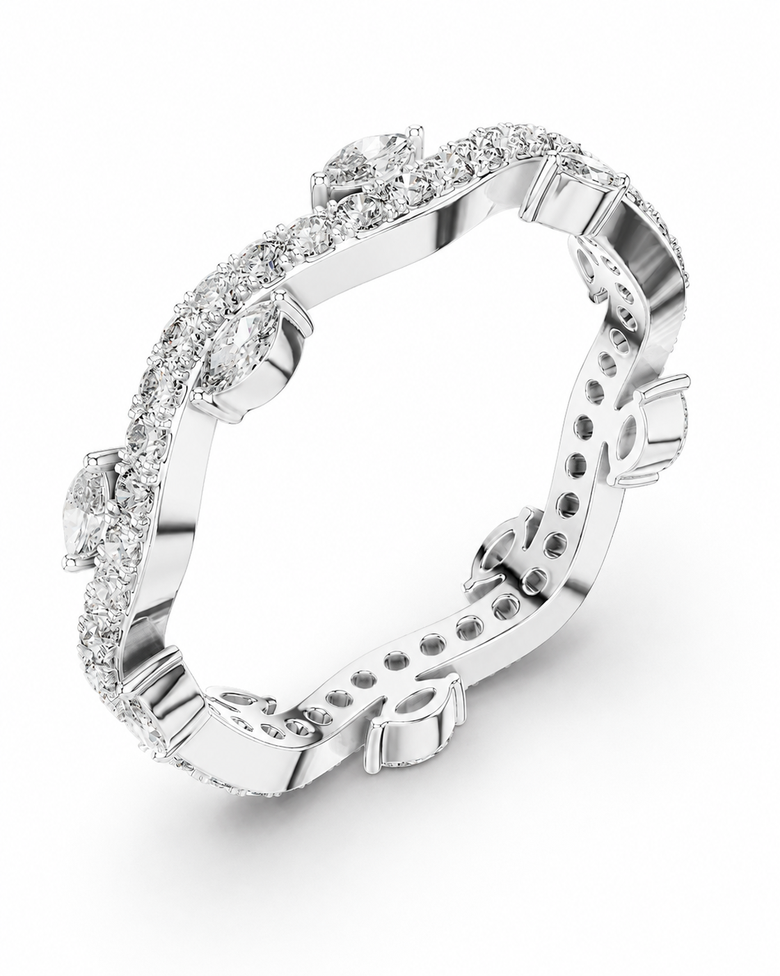 color_925_SIL,color_935_ARG,color_10K_WG, color_14K_WG &&	
A silver-toned diamond eternity band ring shown at an angle on a clean white background.