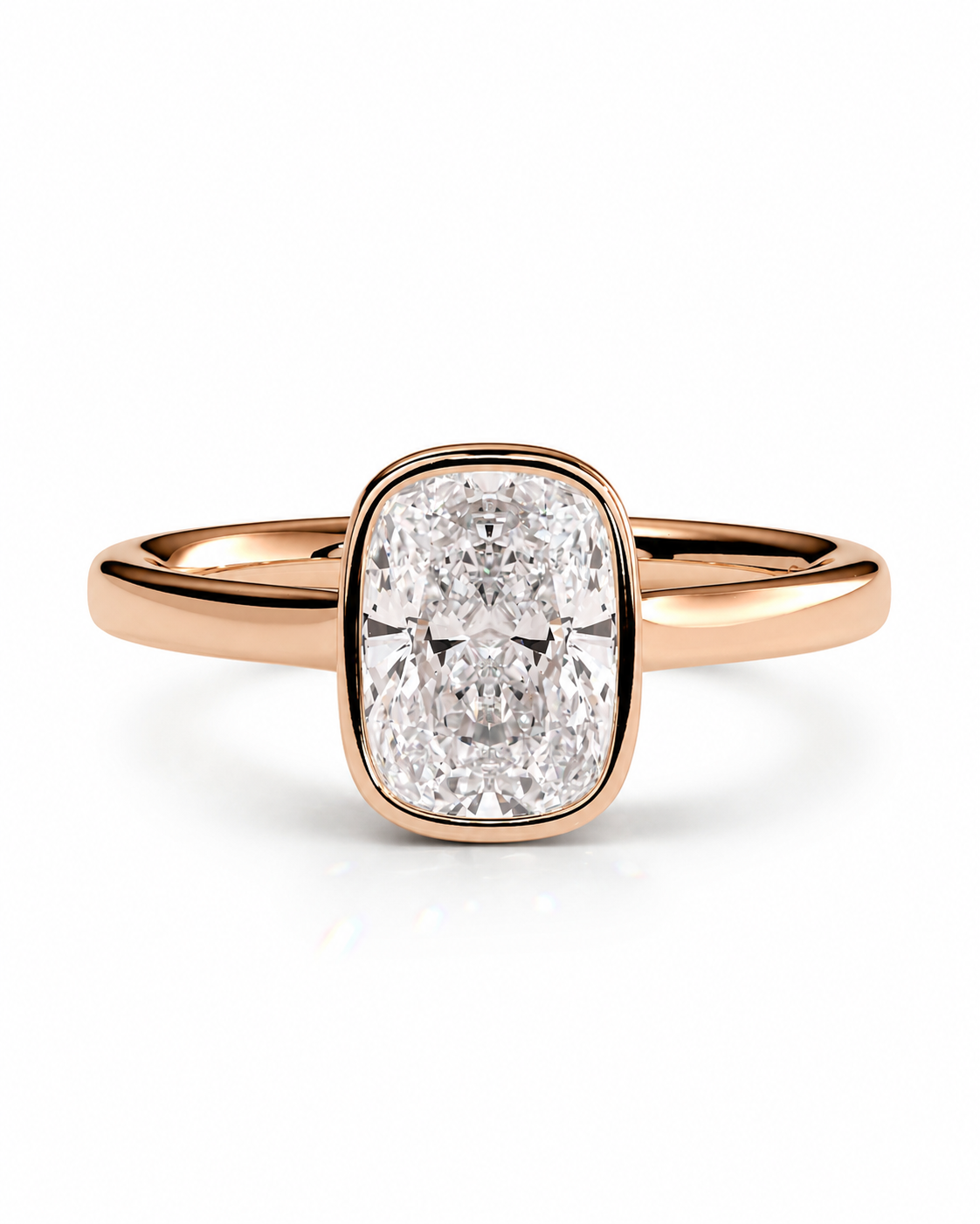 color_10K_RG, color_14K_RG &&A cushion-cut diamond engagement ring in a rose gold setting, shown on a clean white background.