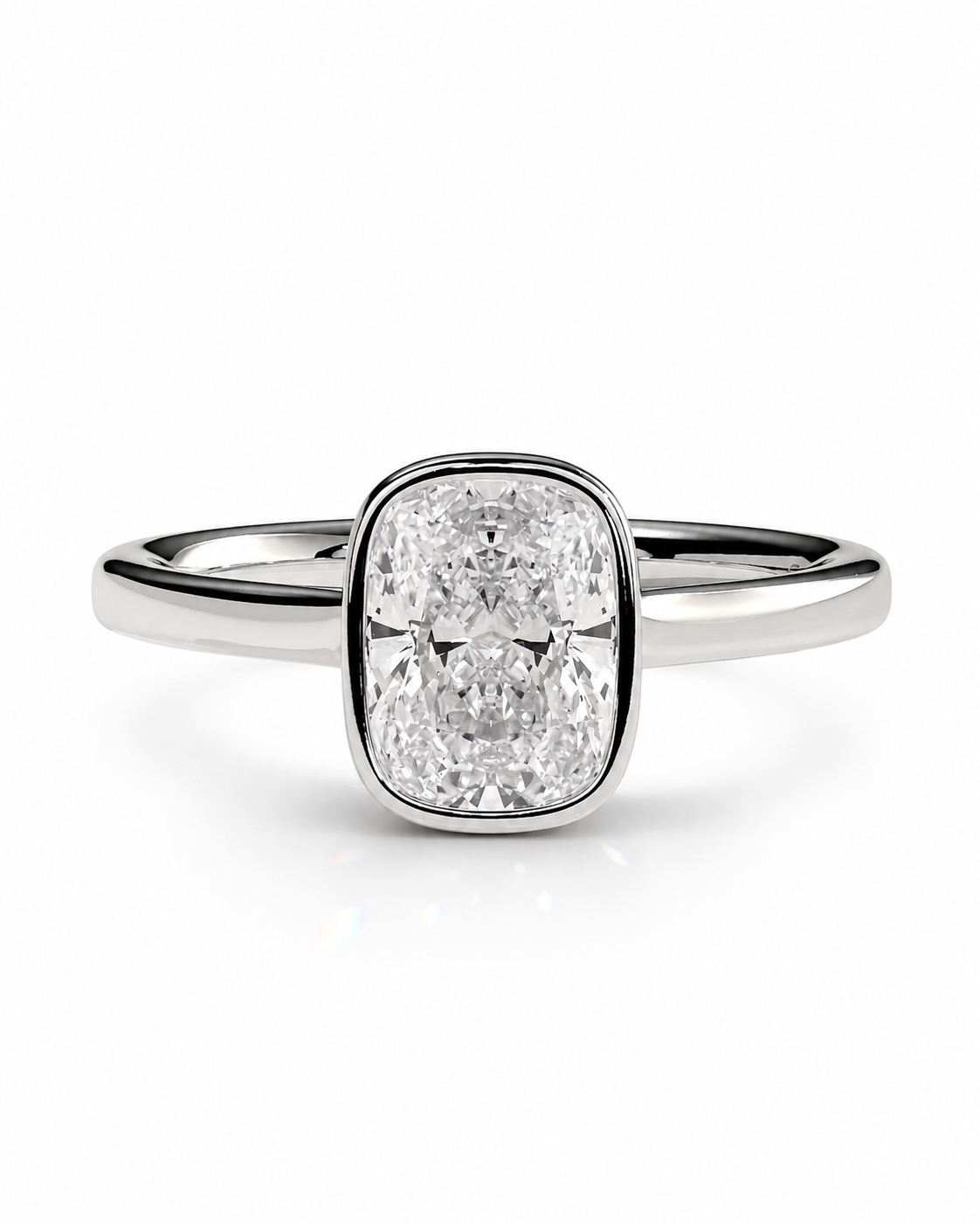 color_925_SIL,color_935_ARG,color_10K_WG, color_14K_WG &&A radiant cut diamond engagement ring in a polished white gold or platinum band, centered on a clean white background.