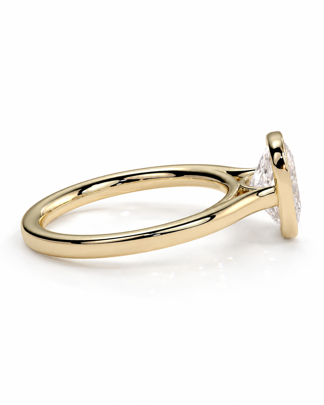 color_10K_YG, color_14K_YG &&Bezel set cushion moissanite engagement ring side profile
