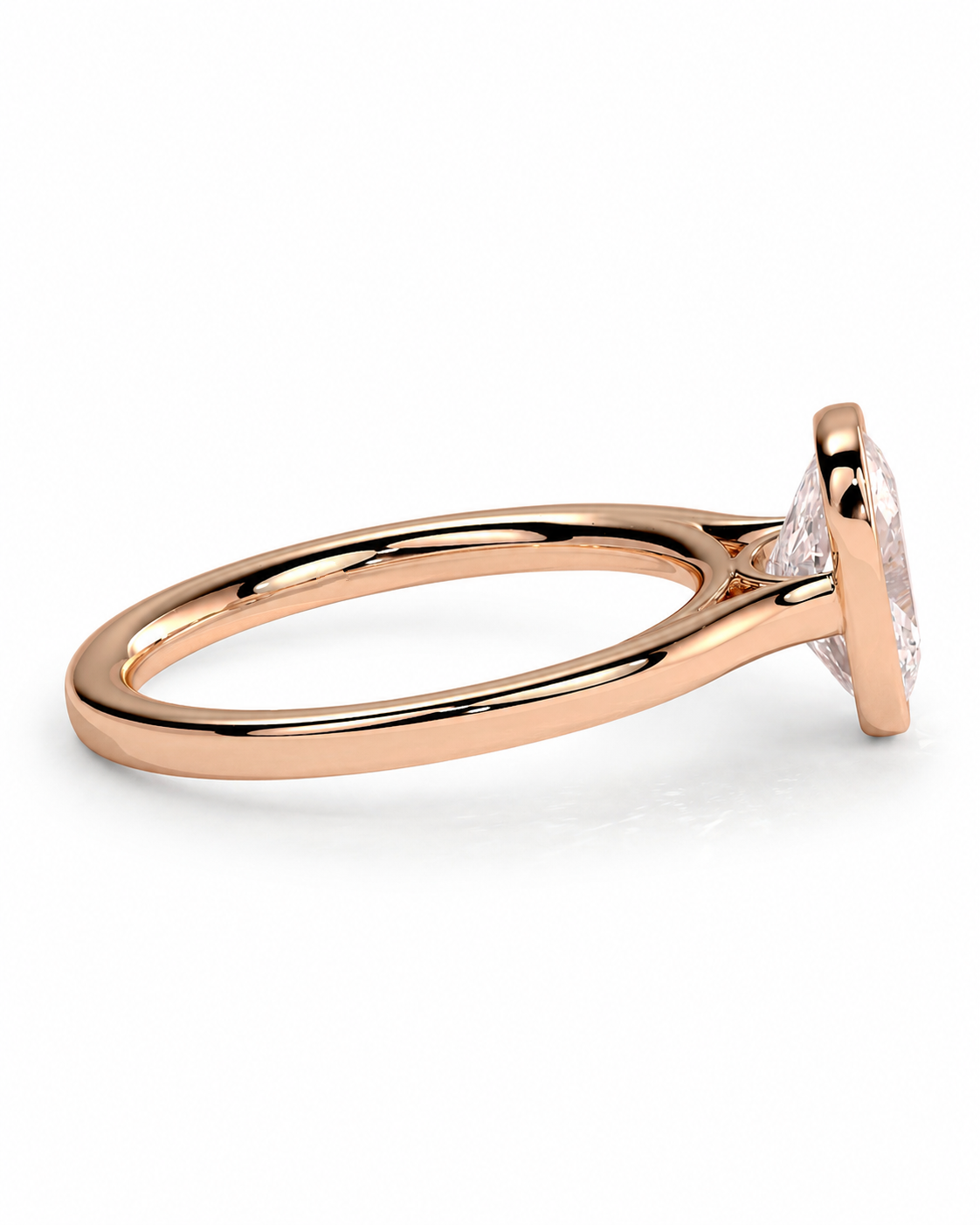 color_10K_RG, color_14K_RG &&A rose gold solitaire ring with a triangular clear gemstone in a prong setting, shown from a side profile view on a clean white background.