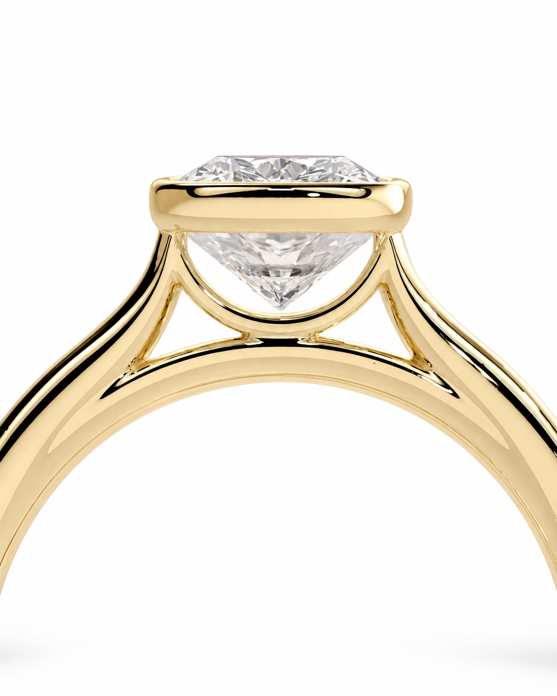 color_10K_YG, color_14K_YG &&Elegant cushion moissanite solitaire engagement ring angled view