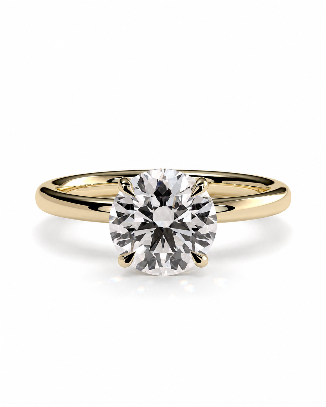color_10K_YG, color_14K_YG &&Round moissanite engagement ring with hidden halo front view
