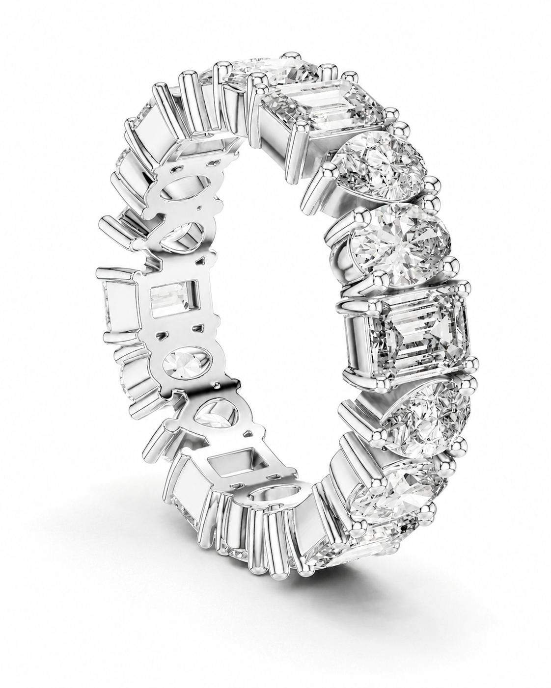 color_925_SIL,color_935_ARG,color_10K_WG, color_14K_WG &&	
A silver-toned diamond eternity ring featuring a mix of baguette, round, and oval-cut diamonds set in a polished white metal band, shown on a clean white background.