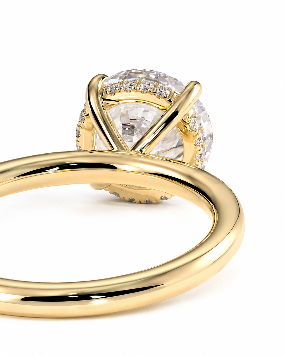 color_10K_YG, color_14K_YG &&solitaire ring showing hidden halo Round moissanite ring