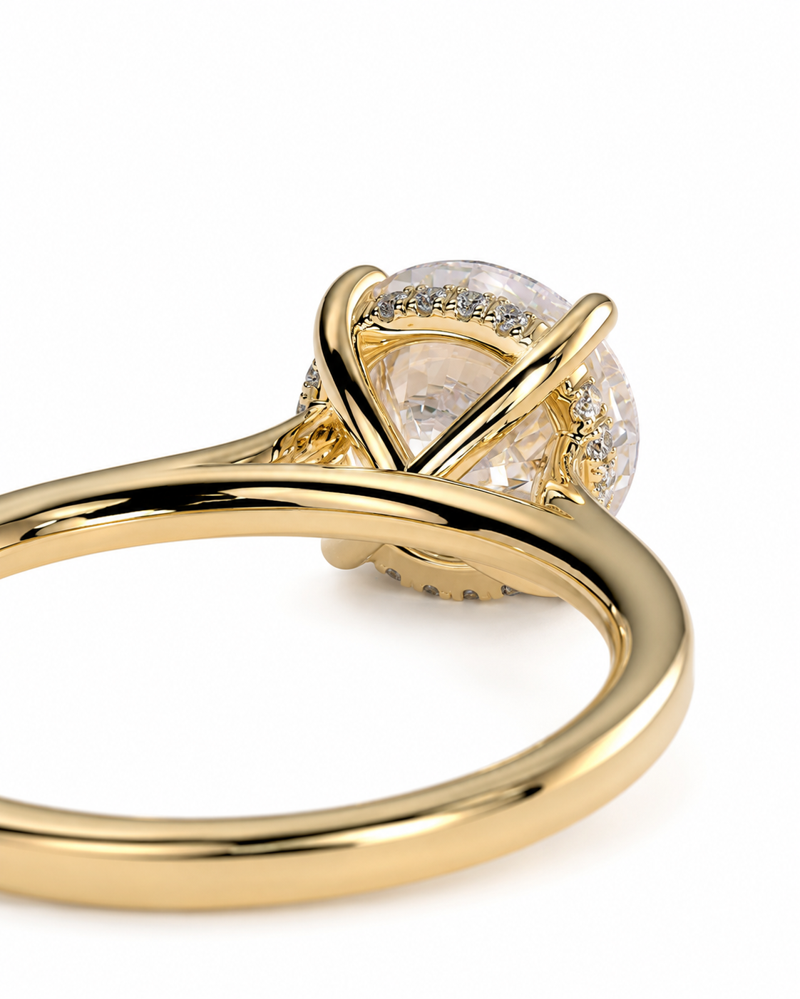 color_10K_YG, color_14K_YG &&Luxury round moissanite engagement ring with polished solitaire band
