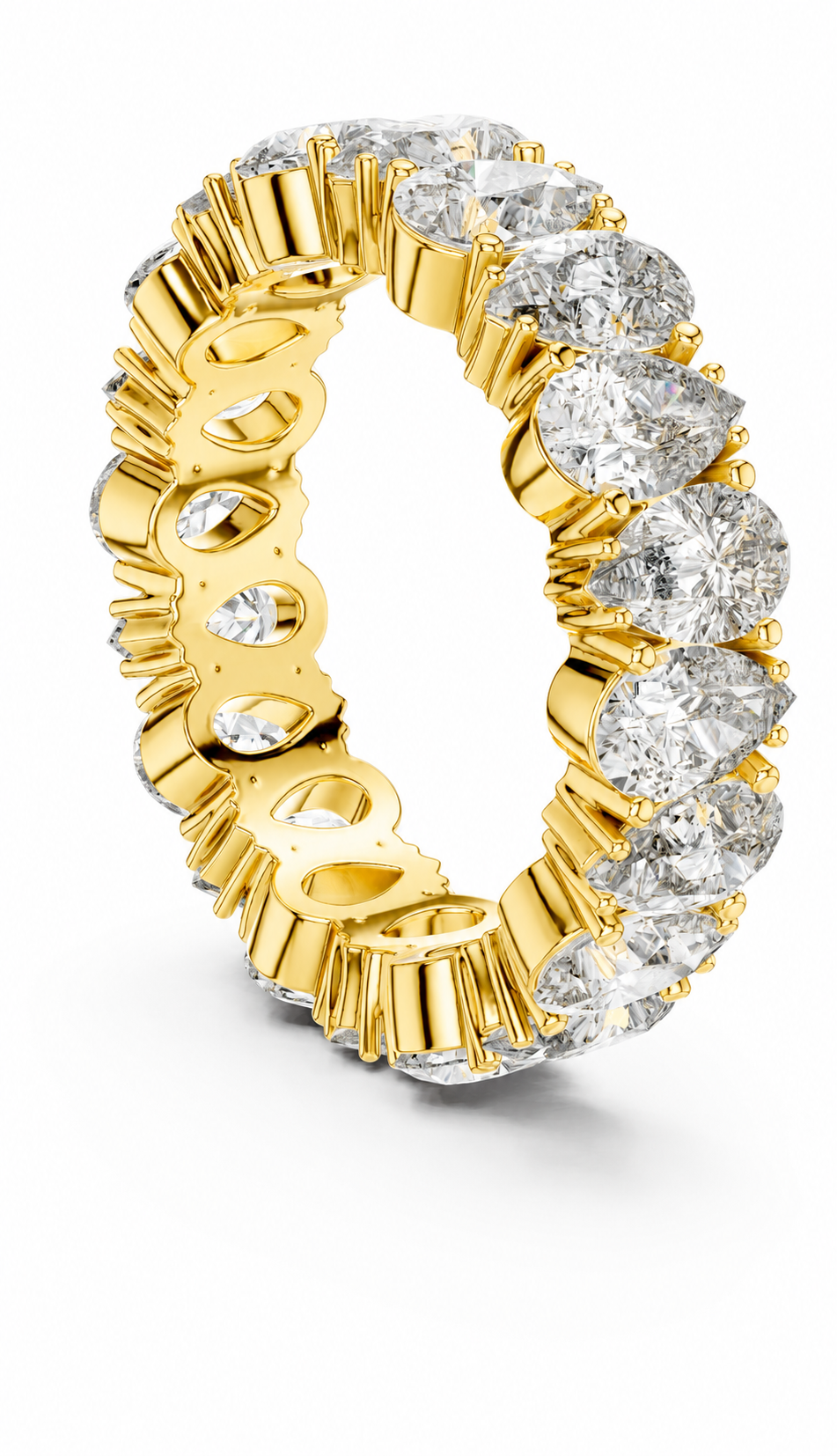 color_10K_YG, color_14K_YG &&	
A yellow gold eternity ring set with round brilliant-cut diamonds, shown on a clean white background.
