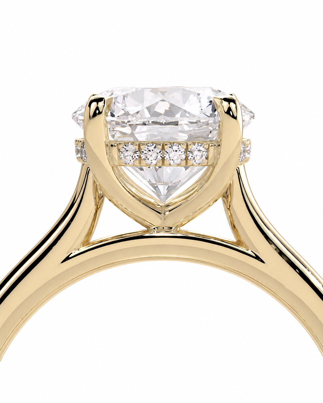 color_10K_YG, color_14K_YG &&Classic round moissanite solitaire ring photographed from multiple angles