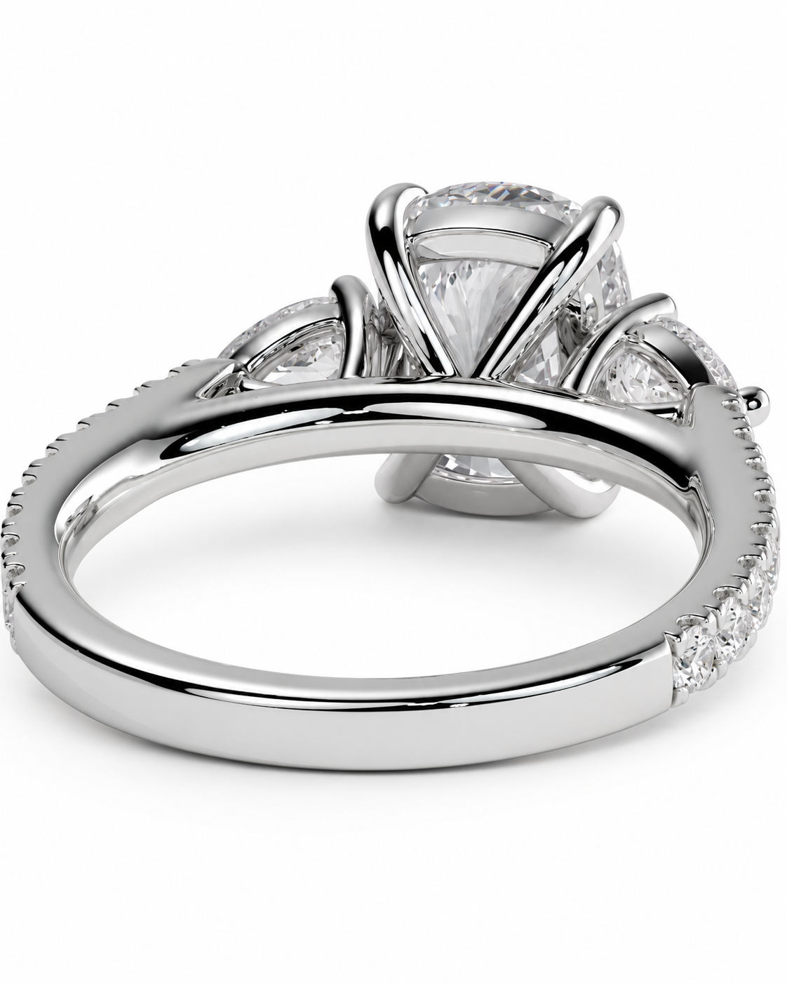 color_925_SIL,color_935_ARG,color_10K_WG, color_14K_WG &&A close-up studio shot of a silver-toned diamond ring with a large round center stone and smaller diamonds along the band, set against a plain white background.