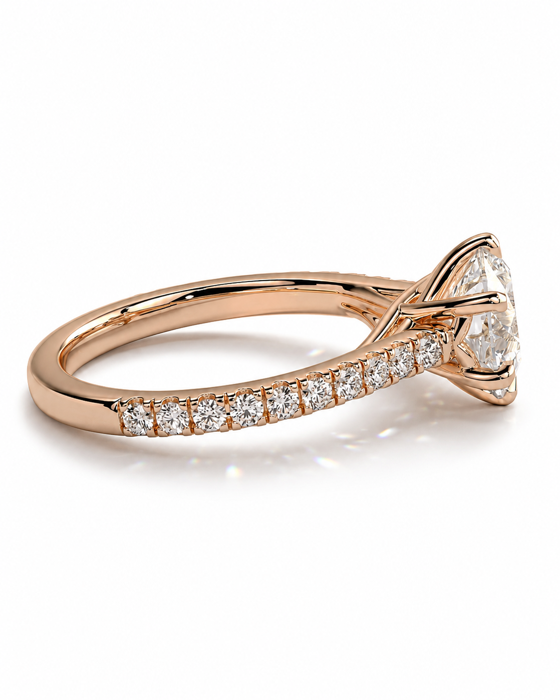 color_10K_RG, color_14K_RG &&A rose gold diamond ring with a marquise-cut center stone and a pave band of small round diamonds, shown on a clean white background.