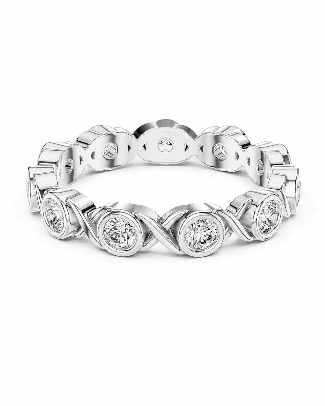 color_925_SIL,color_935_ARG,color_10K_WG, color_14K_WG &&	
A silver-toned eternity-style ring featuring multiple round-cut clear gemstones in bezel and pave settings, photographed on a clean white background.