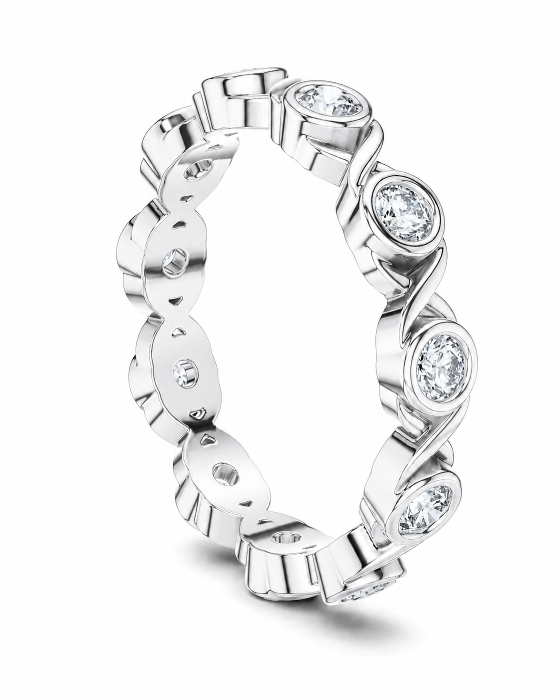 color_925_SIL,color_935_ARG,color_10K_WG, color_14K_WG &&	
A silver-toned eternity ring featuring multiple bezel-set round clear gemstones, shown on a clean white background.