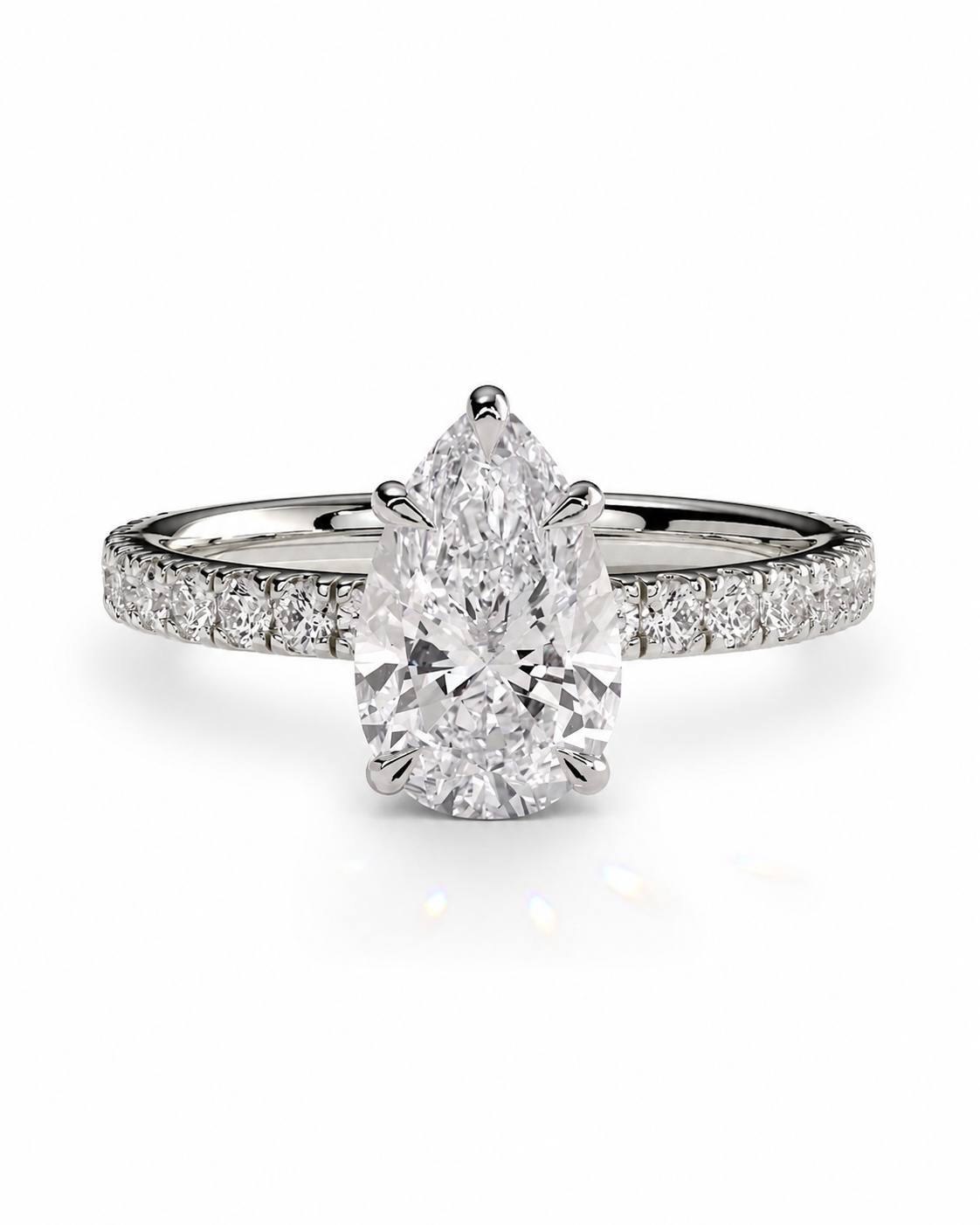 color_925_SIL,color_935_ARG,color_10K_WG, color_14K_WG &&A pear-cut diamond engagement ring with a pave band in white gold or platinum, shown on a clean white background.
