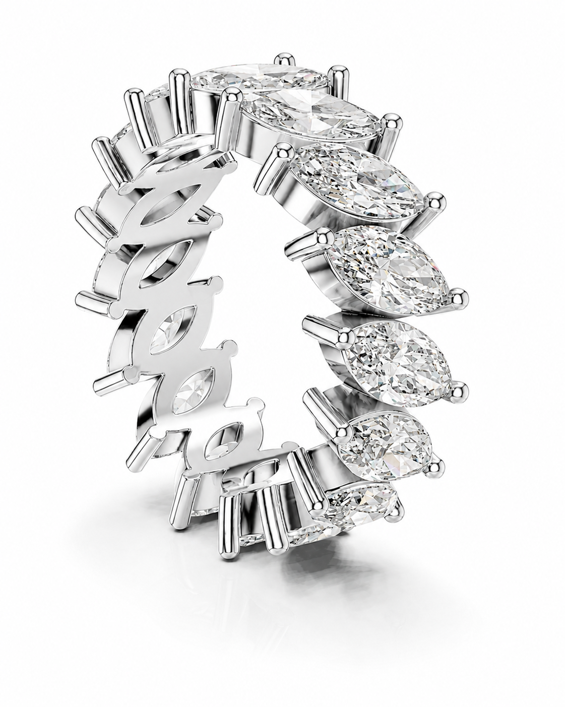 color_925_SIL,color_935_ARG,color_10K_WG, color_14K_WG &&	
A silver eternity ring featuring a continuous row of clear gemstones in marquise and oval shapes, shown on a clean white background.