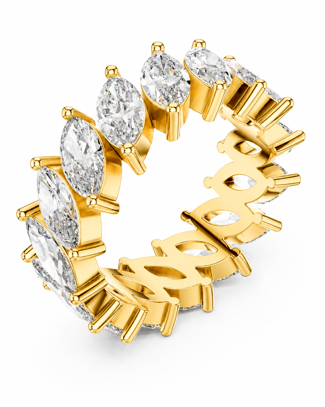color_10K_YG, color_14K_YG &&	
A yellow gold eternity ring featuring marquise-cut and oval clear gemstones set in a continuous band, shown on a clean white background.