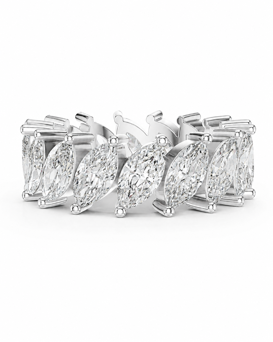 color_925_SIL,color_935_ARG,color_10K_WG, color_14K_WG &&	
A silver-toned diamond band featuring a continuous row of marquise-cut diamonds in a prong setting, shown against a plain white background.