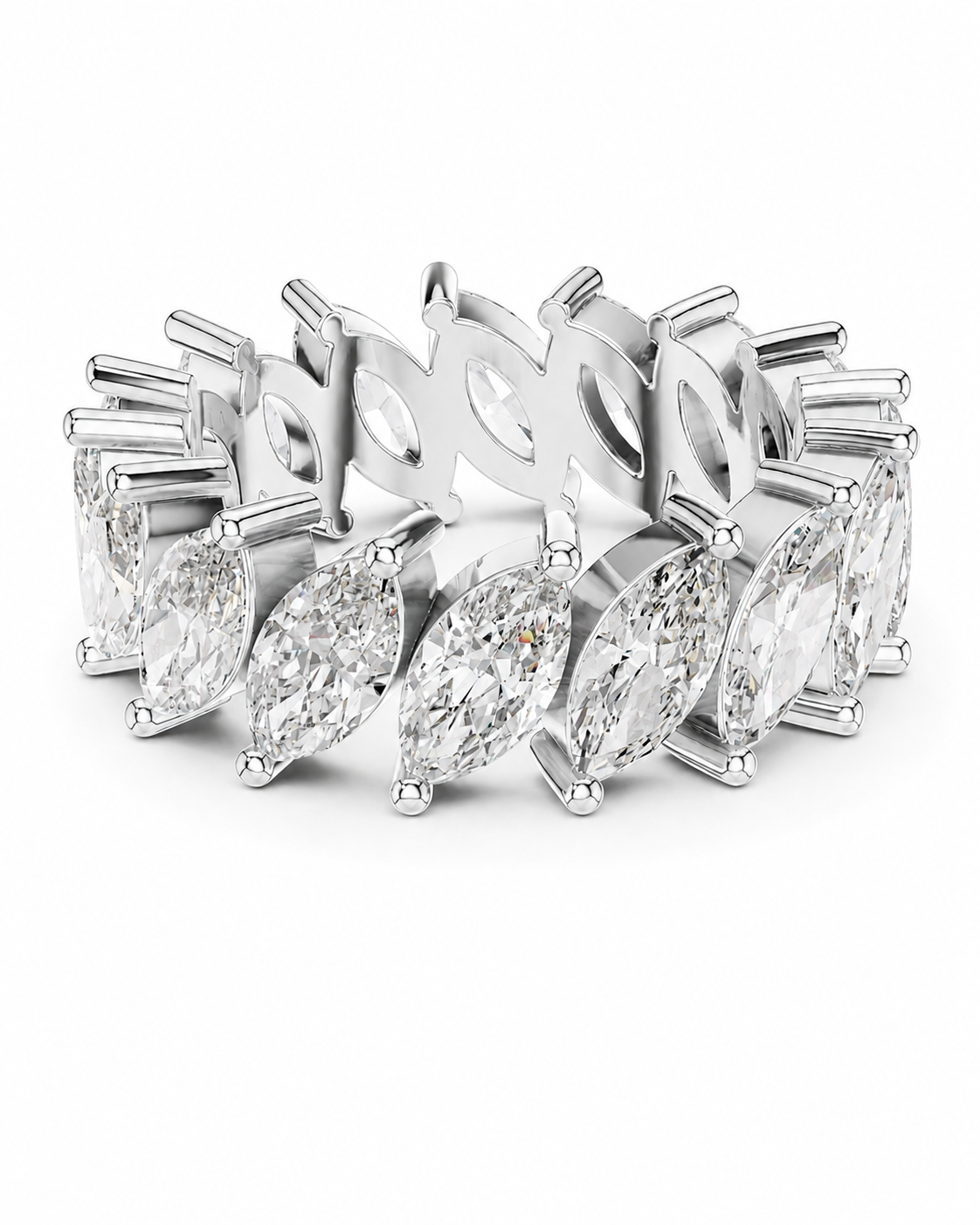 color_925_SIL,color_935_ARG,color_10K_WG, color_14K_WG &&	
A silver-toned diamond band ring featuring a continuous row of marquise-cut and round brilliant-cut diamonds in prong settings, shown on a clean white background.