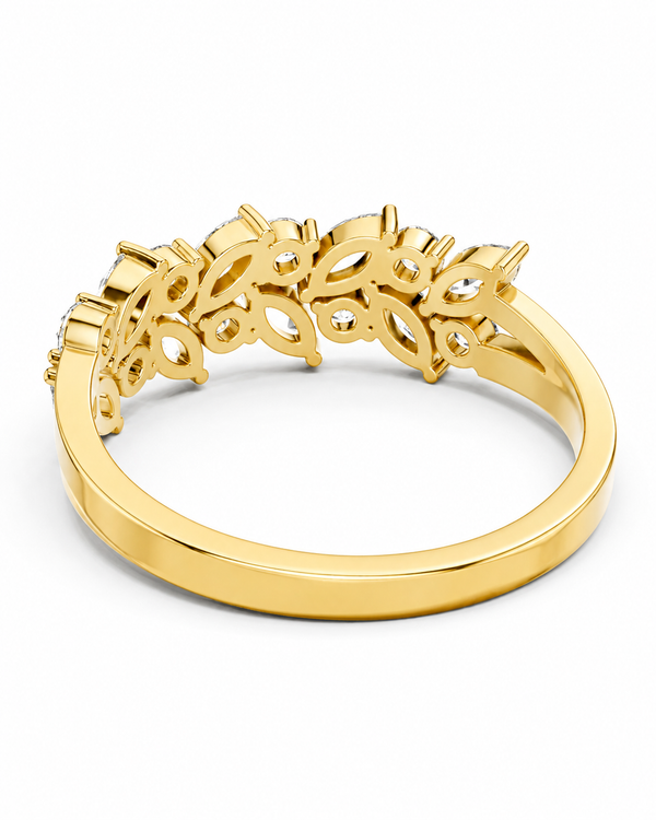 color_10K_YG, color_14K_YG &&	
A yellow gold ring with an intricate, openwork floral or leaf-like top featuring small clear stones, shown on a clean white background.