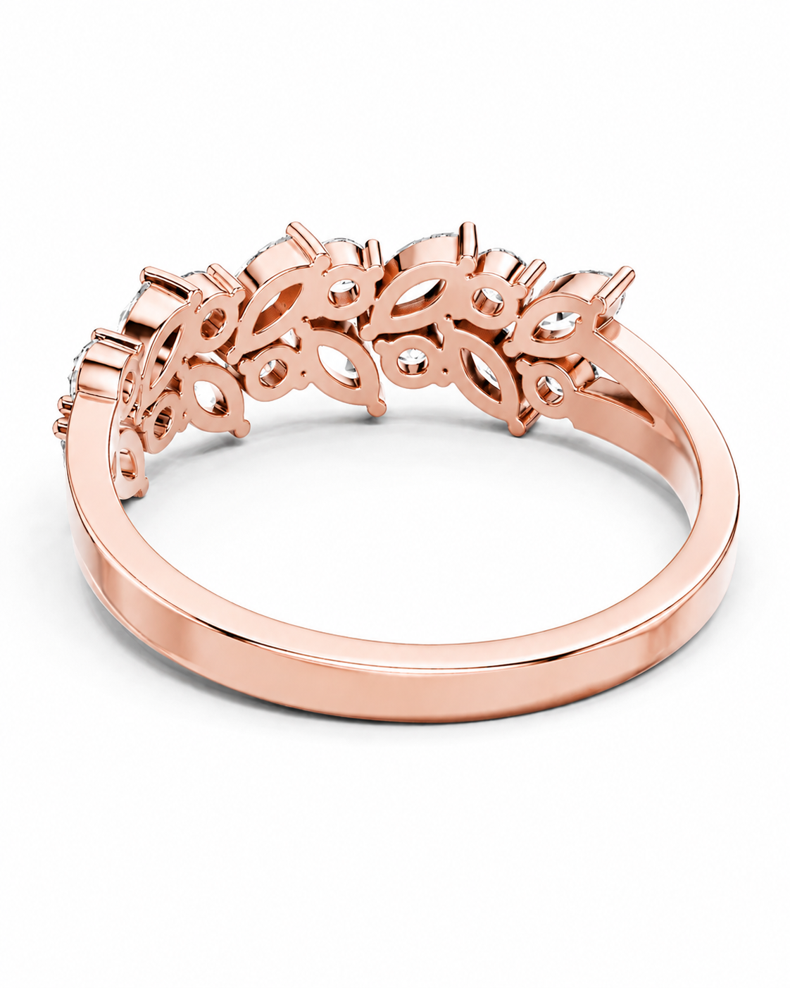 color_10K_RG, color_14K_RG &&	Rose gold ring with a decorative openwork top featuring marquise-cut gemstones, shown on a clean white background.