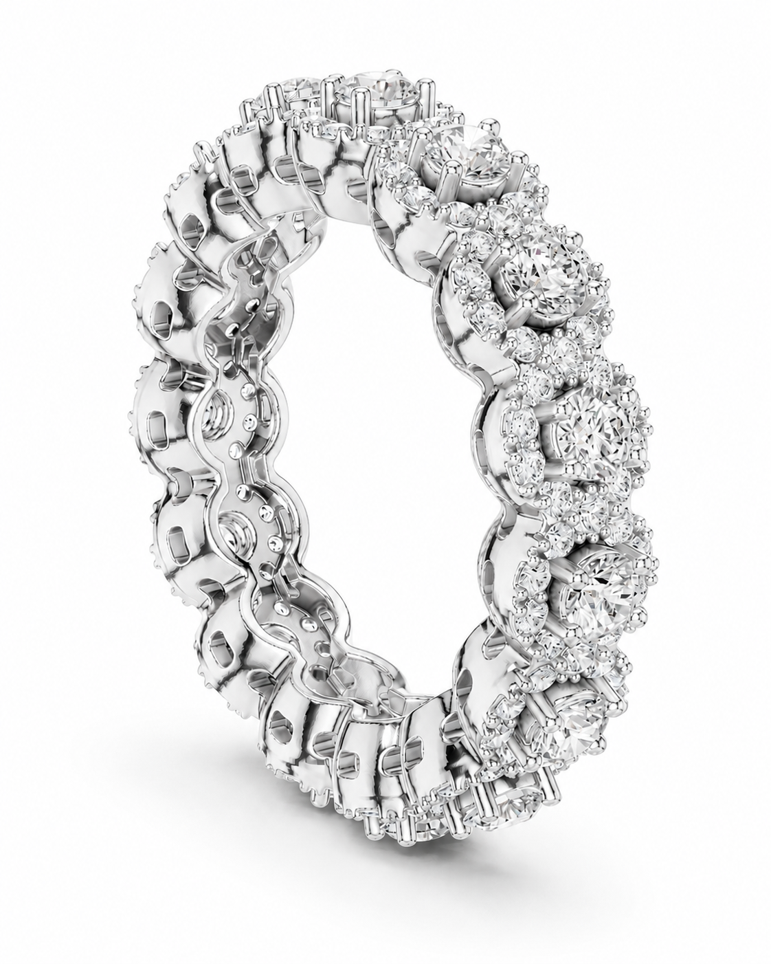 color_925_SIL,color_935_ARG,color_10K_WG, color_14K_WG &&	
A close-up studio shot of a diamond eternity ring in white gold or platinum, showing the intricate setting and brilliant-cut diamonds on a clean white background.