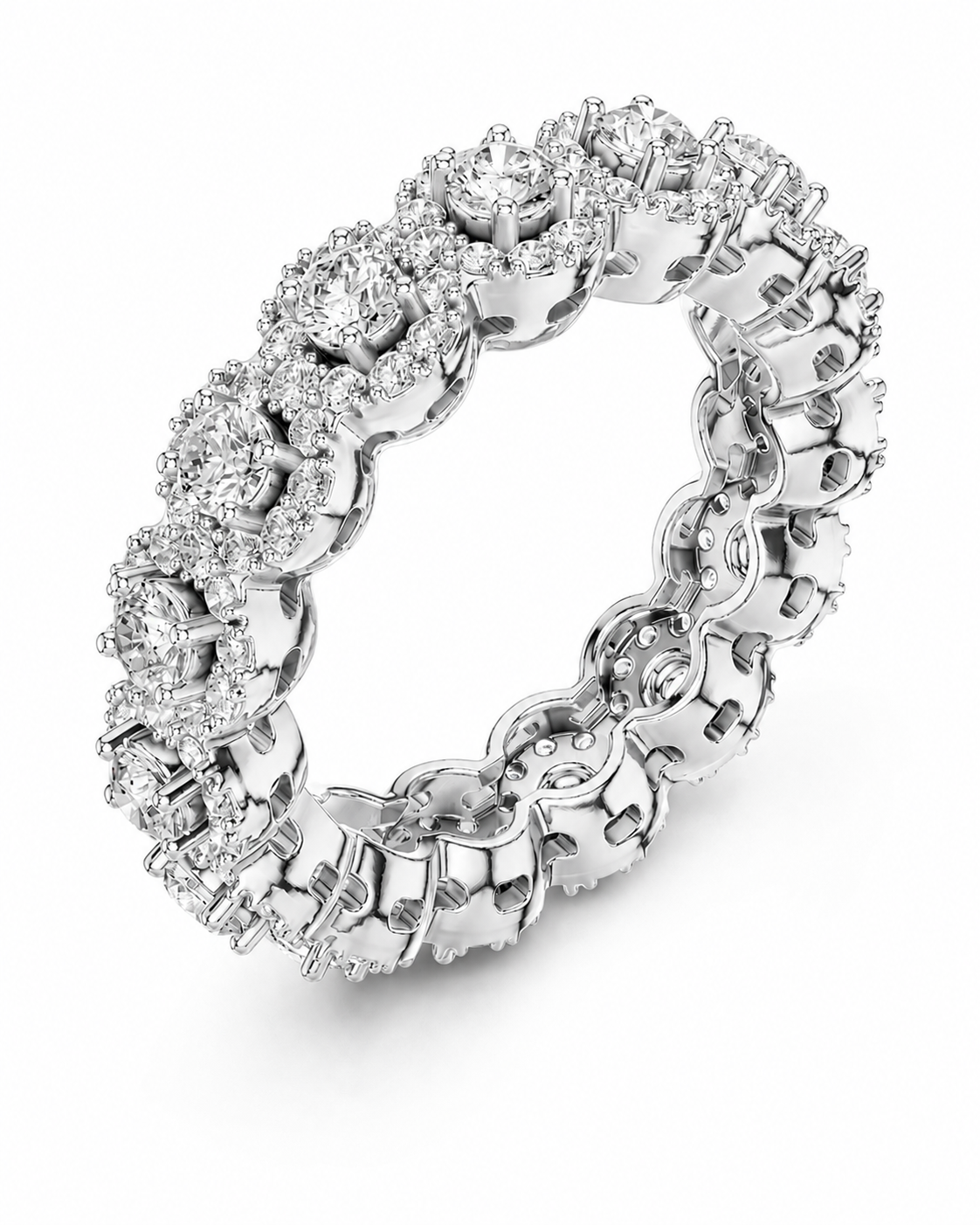 color_925_SIL,color_935_ARG,color_10K_WG, color_14K_WG &&	
A silver-toned eternity ring paved with round diamonds, shown on a clean white background.