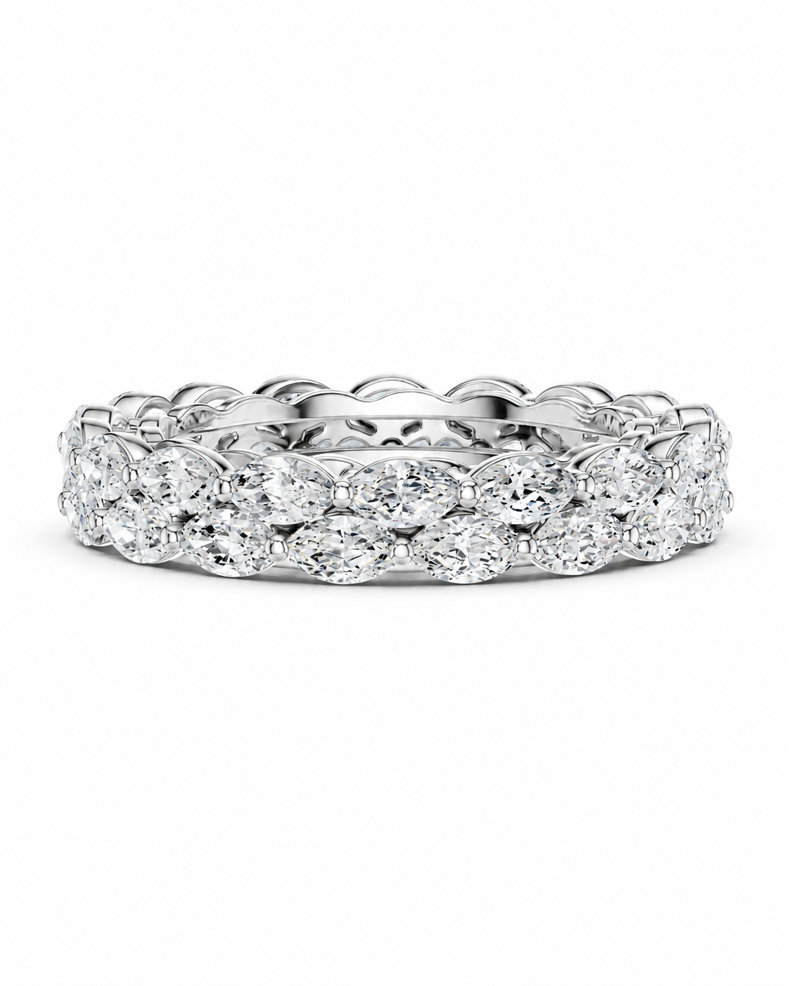 color_925_SIL,color_935_ARG,color_10K_WG, color_14K_WG &&	
A diamond eternity ring in a polished silver-colored metal setting, featuring multiple rows of round and marquise-cut diamonds, shown against a plain white background.