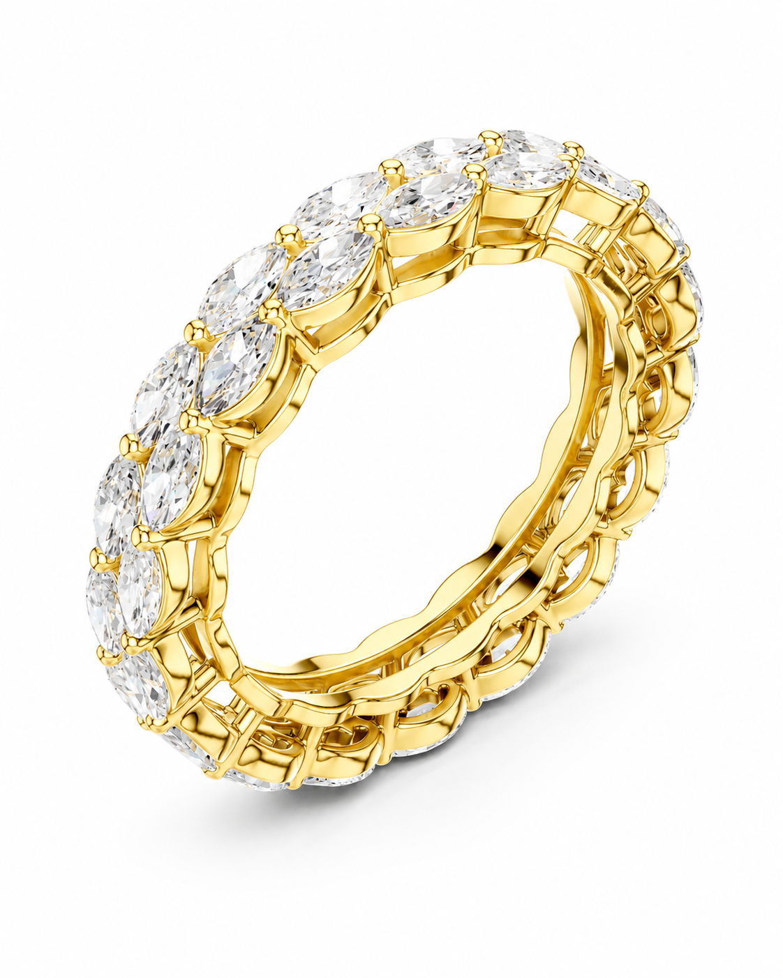 color_10K_YG, color_14K_YG &&	
A yellow gold eternity ring featuring a continuous row of round-cut clear gemstones in a prong setting, shown on a clean white background.