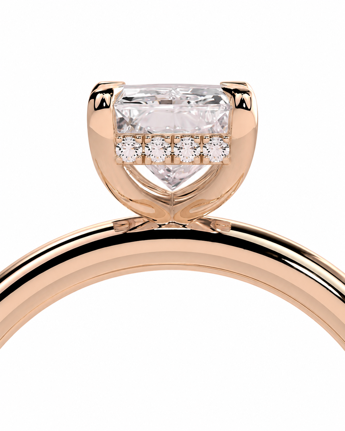 color_10K_RG, color_14K_RG &&Rose gold ring with a large marquise-cut clear center stone and a row of small round stones across the top, shown on a white background.