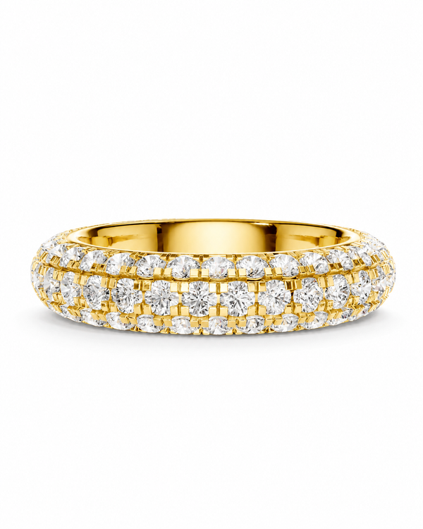 color_10K_YG, color_14K_YG &&	
A yellow gold double-row pave ring set with round diamonds, shown on a clean white background.