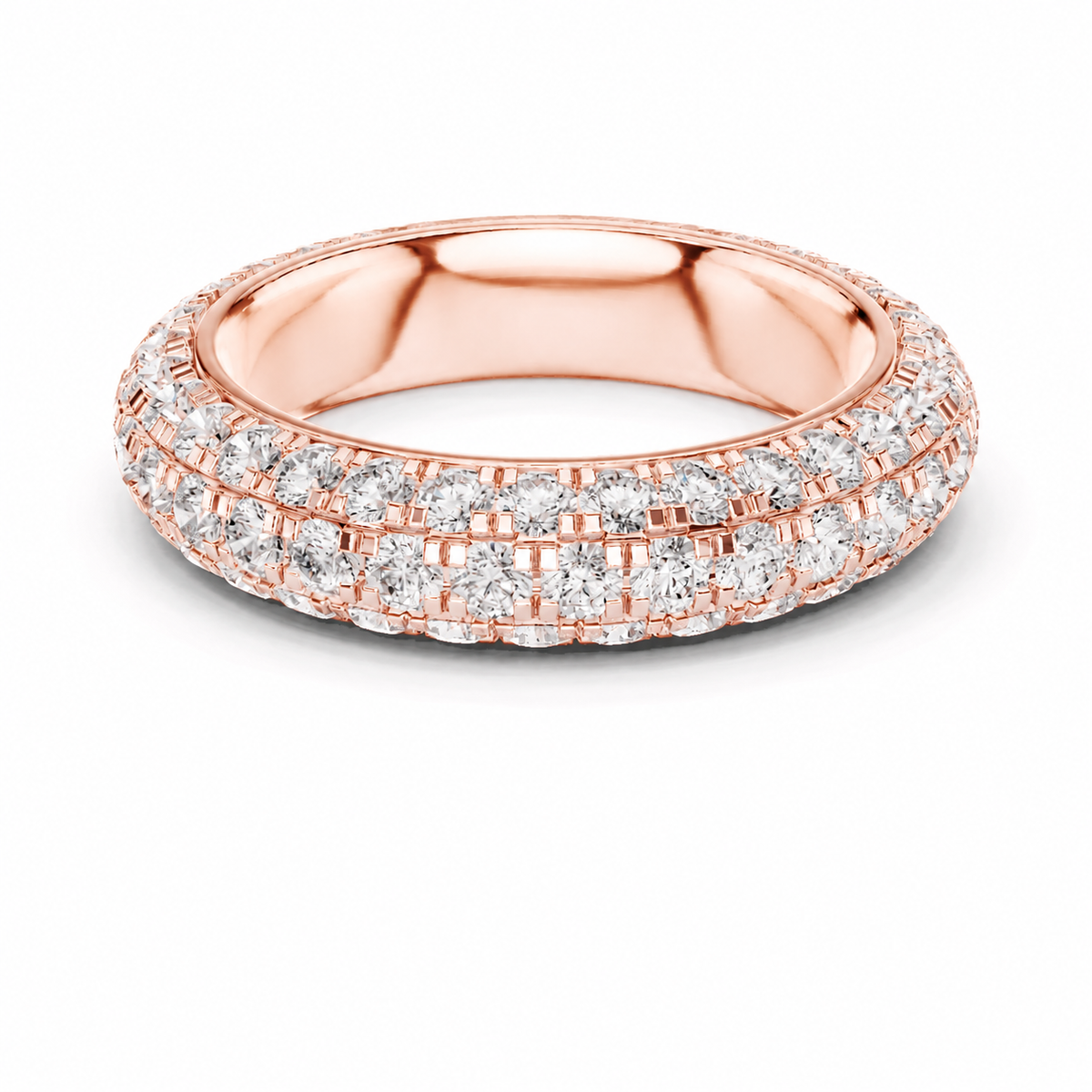 color_10K_RG, color_14K_RG &&	A rose gold eternity ring paved with round brilliant-cut diamonds, shown on a clean white background.