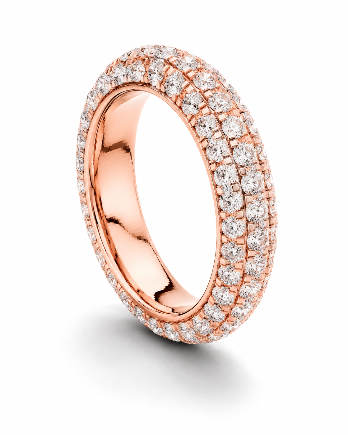 color_10K_RG, color_14K_RG &&	A rose gold eternity ring paved with round diamonds, shown on a clean white background with a soft shadow.