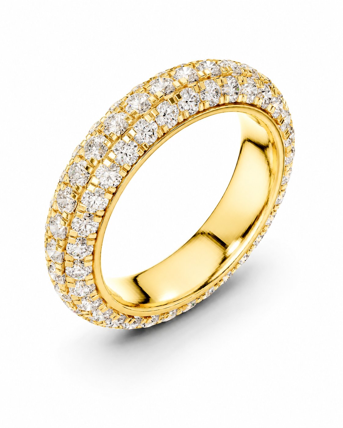 color_10K_YG, color_14K_YG &&	
A yellow gold eternity ring paved with round diamonds on a clean white background.
