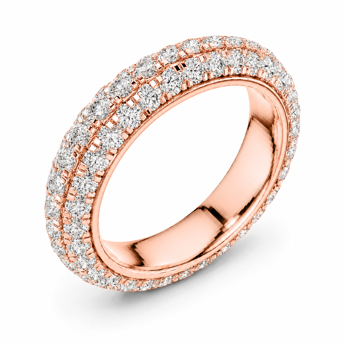 color_10K_RG, color_14K_RG &&	A rose gold eternity ring set with two rows of round brilliant-cut diamonds, shown on a clean white background.