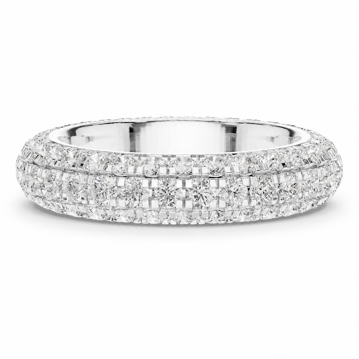 color_925_SIL,color_935_ARG,color_10K_WG, color_14K_WG &&	
A silver-tone diamond band ring featuring double rows of pave-set round diamonds, photographed on a clean white background.