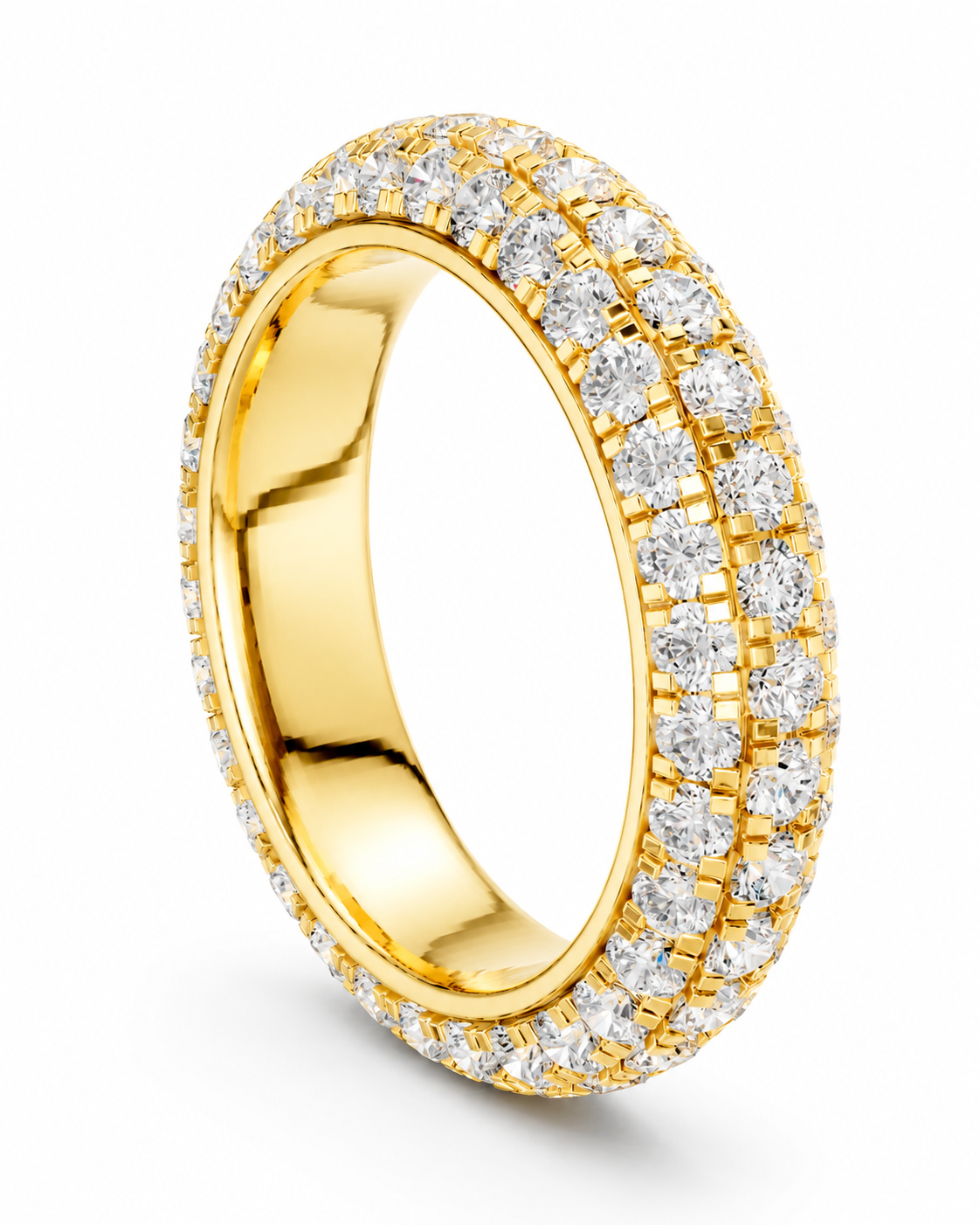 color_10K_YG, color_14K_YG &&	
A yellow gold eternity ring paved with round brilliant-cut diamonds, shown on a clean white background.