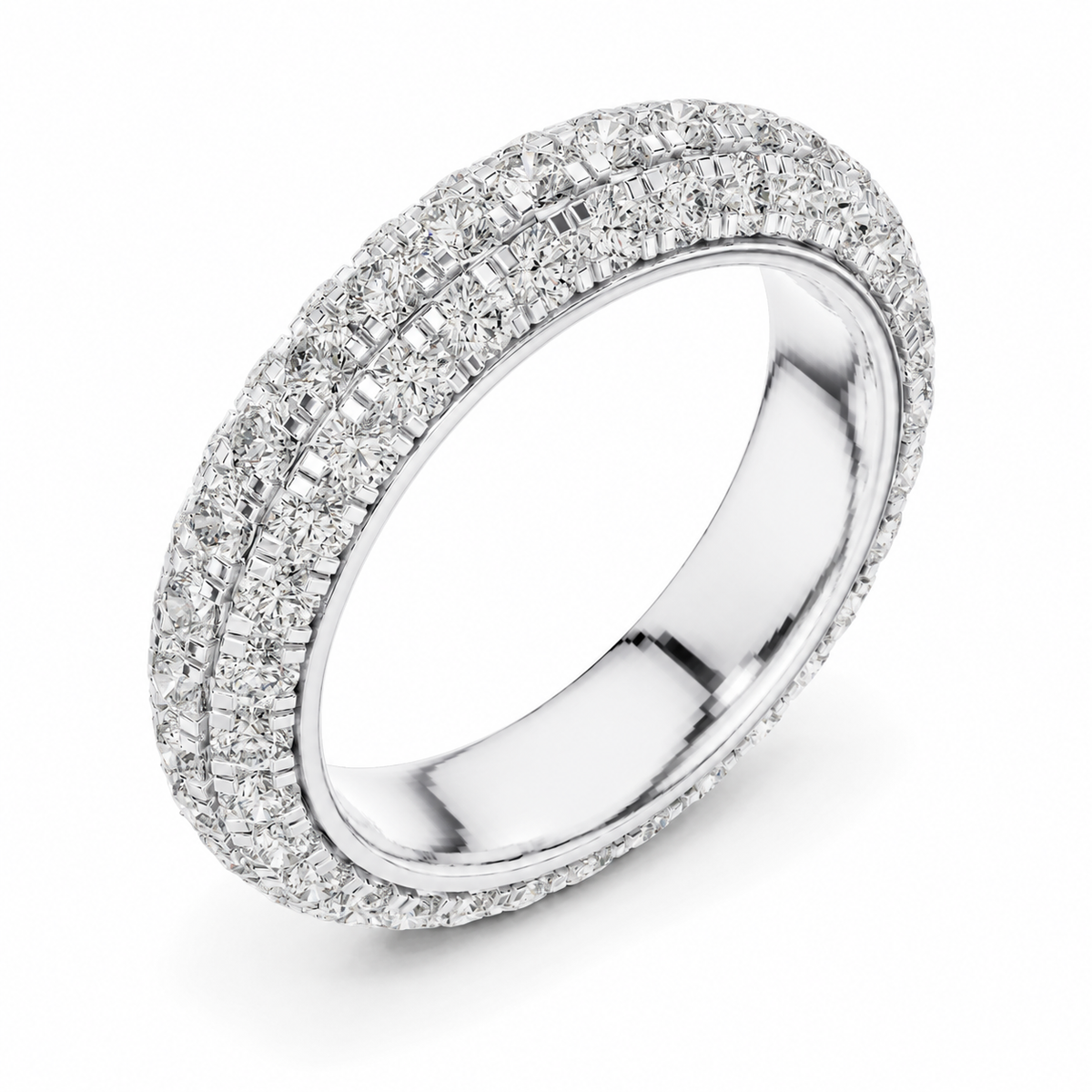 color_925_SIL,color_935_ARG,color_10K_WG, color_14K_WG &&	
A silver-toned diamond eternity ring with a double row of pave-set round diamonds on a clean white background.