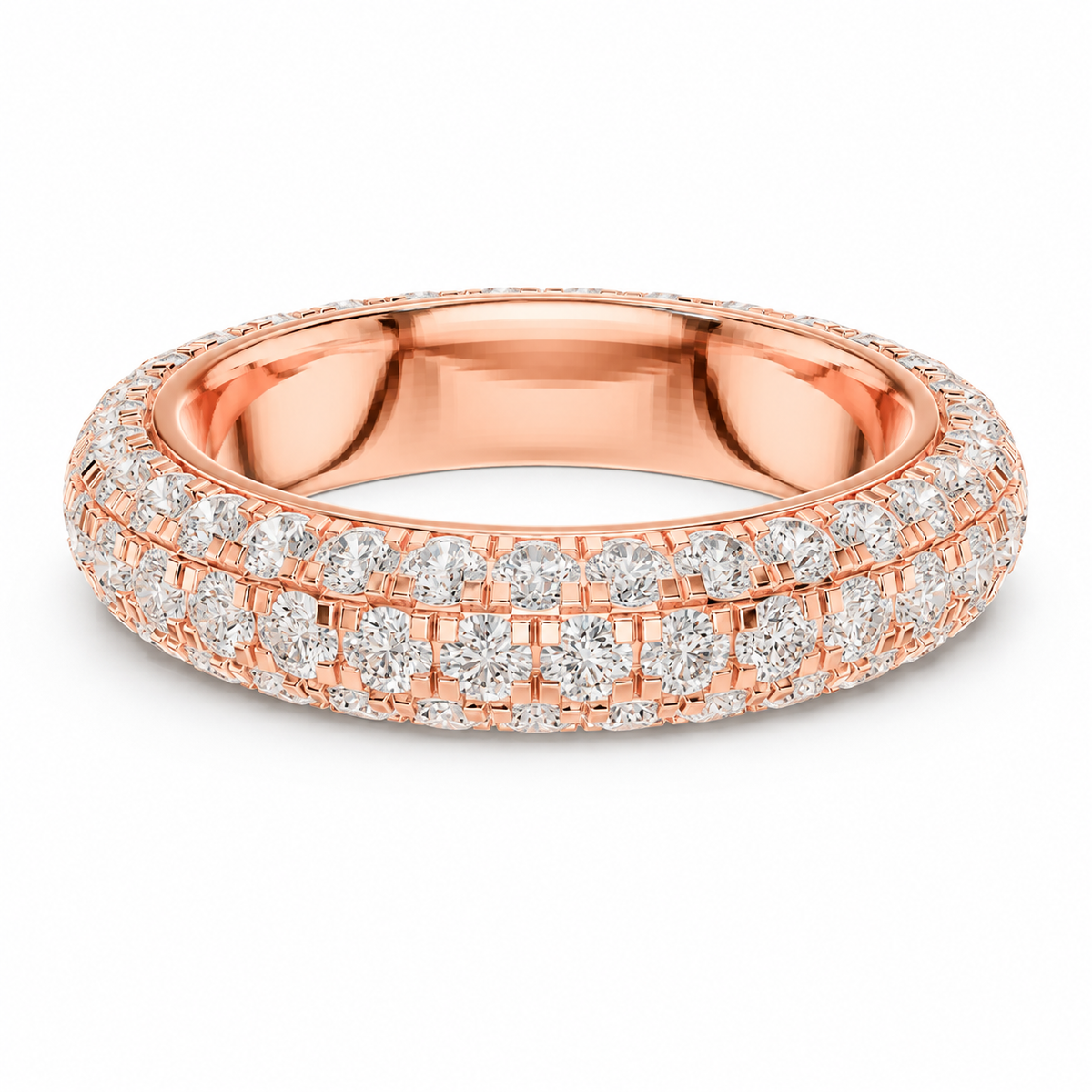 color_10K_RG, color_14K_RG &&	A rose gold eternity ring paved with round brilliant-cut diamonds, shown on a clean white background.
