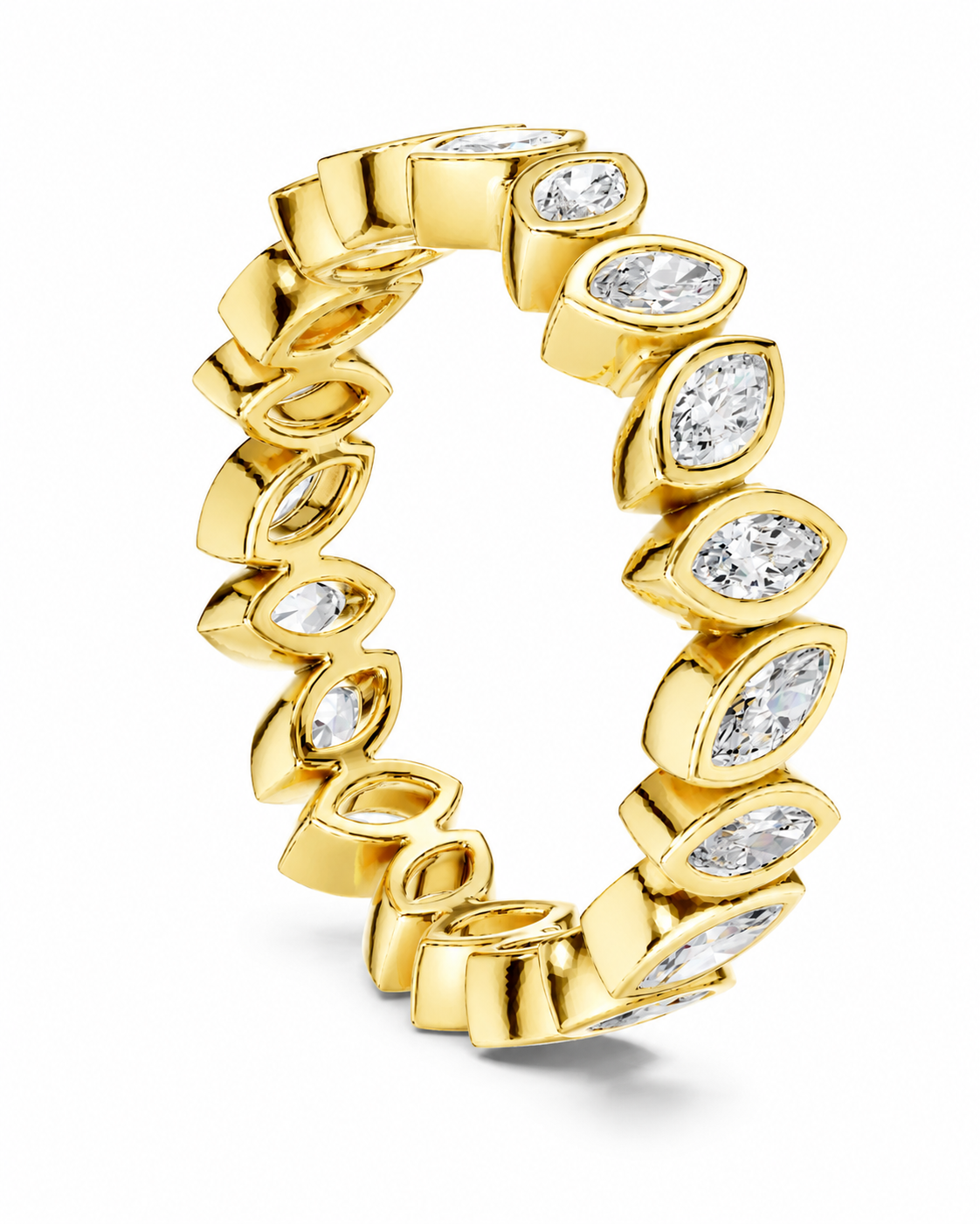 color_10K_YG, color_14K_YG &&	
A yellow gold eternity ring featuring marquise-cut clear gemstones set in a continuous overlapping band, shown on a clean white background.