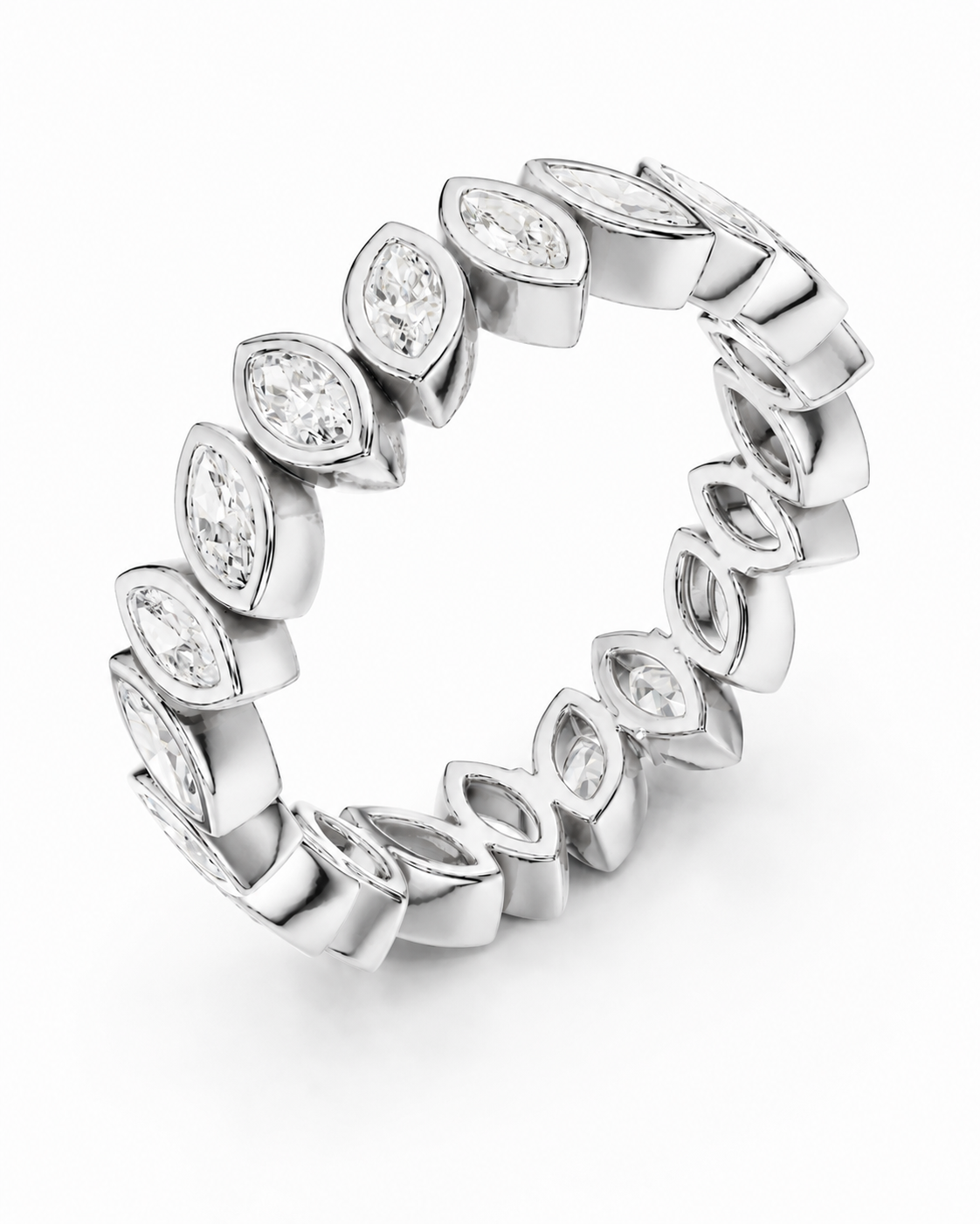 color_925_SIL,color_935_ARG,color_10K_WG, color_14K_WG &&	
A silver-toned eternity ring featuring marquise-cut and oval diamonds set in a continuous linked design, photographed on a clean white background.