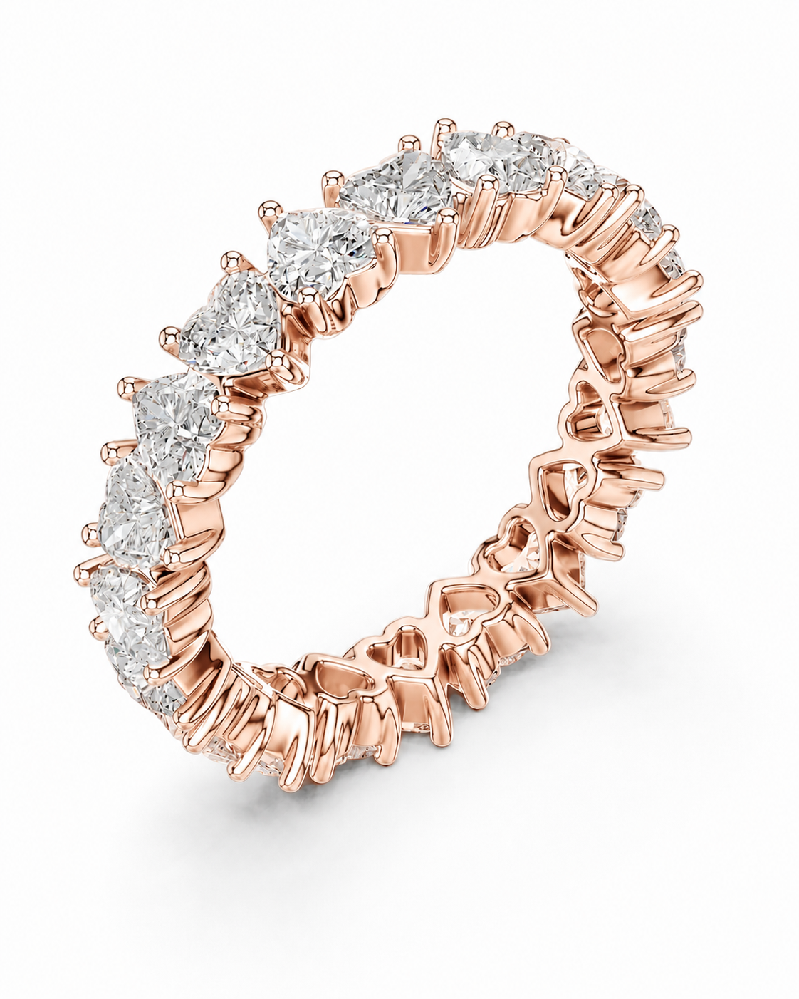color_10K_RG, color_14K_RG &&	A rose gold eternity ring featuring a continuous row of round brilliant-cut diamonds set in a prong setting, shown on a clean white background.