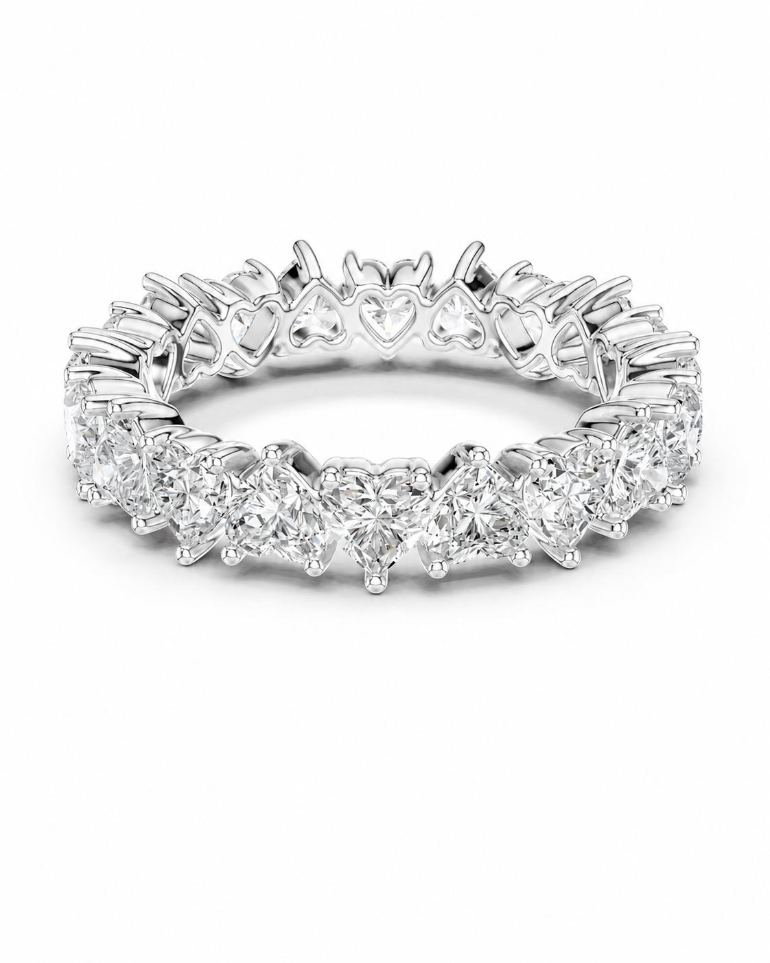 color_925_SIL,color_935_ARG,color_10K_WG, color_14K_WG &&	
A silver-toned eternity ring featuring a continuous row of round brilliant-cut diamonds and heart-shaped diamond motifs, shown on a clean white background.
