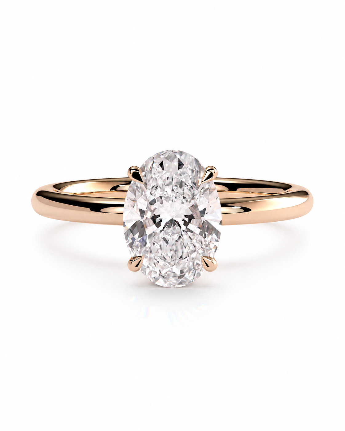 color_10K_RG, color_14K_RG &&An oval diamond engagement ring with a rose gold band, shown on a clean white background.