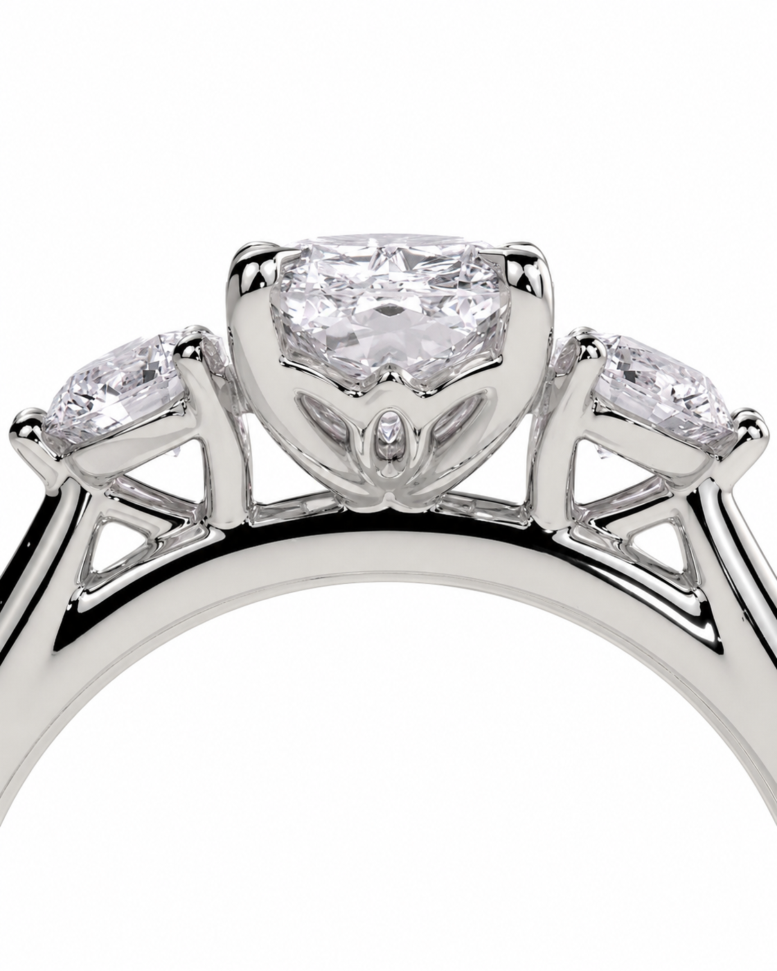 color_925_SIL,color_935_ARG,color_10K_WG, color_14K_WG &&A close-up studio shot of a silver-toned ring featuring a large marquise-cut center stone and two smaller marquise-cut side stones, shown against a plain white background.