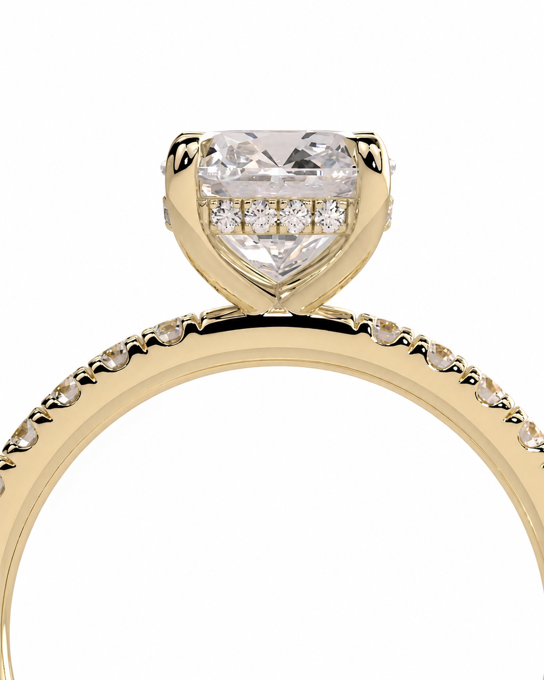 color_10K_YG, color_14K_YG &&A yellow gold ring featuring a heart-shaped clear gemstone in a prong setting, with a row of small round diamonds along the band, shown against a plain white background.